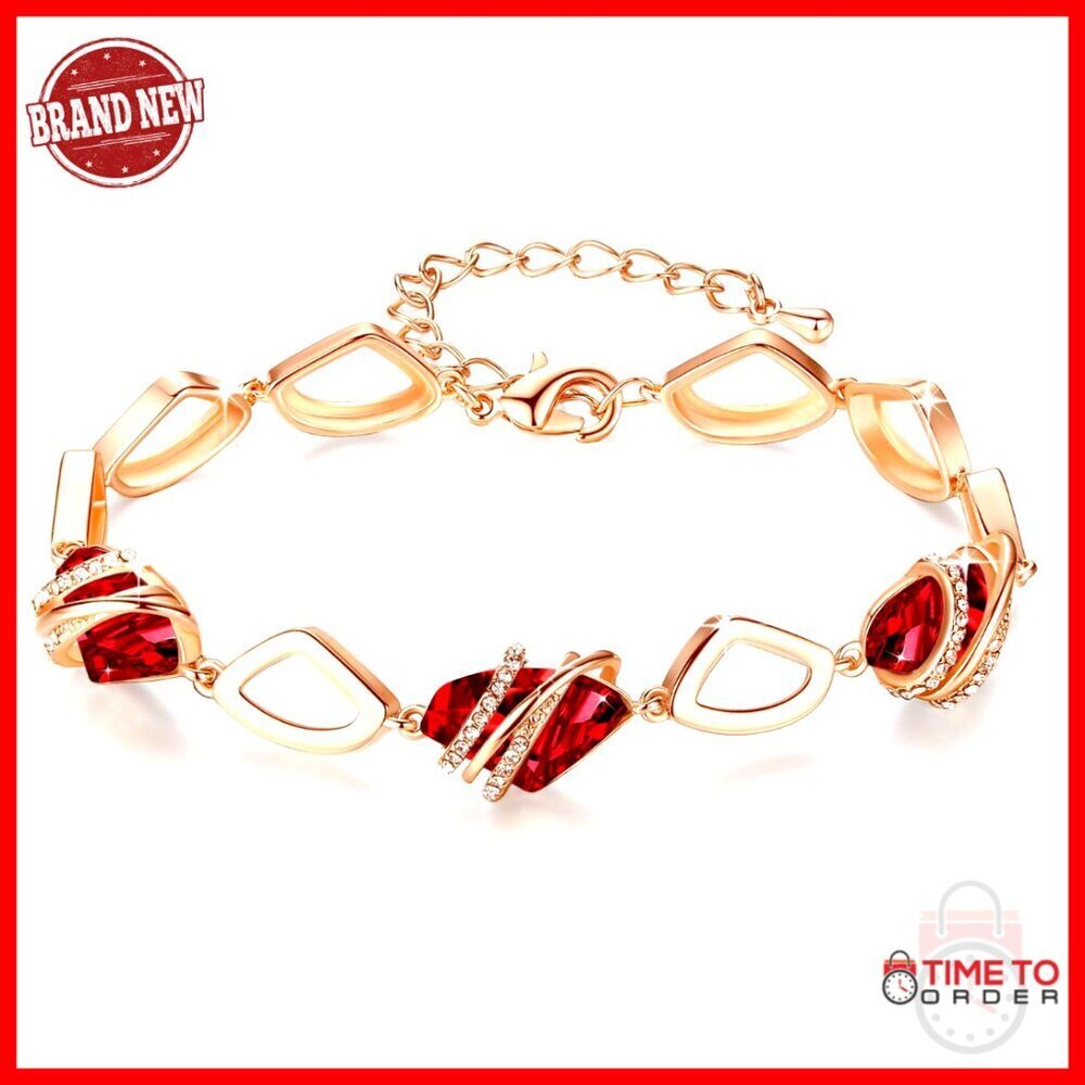 Rose Gold Plated Link Charm Bracelet with Birthstone Crystals, 7"+2"